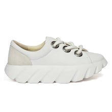 Load image into Gallery viewer, White 4ccccees Women&#39;s Tura Fabi Canvas And Split Suede Platform Sneaker With Large Laces And Eyelets Side View
