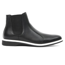 Load image into Gallery viewer, Onyx Black With White Men&#39;s Amber Jack Cheslea Boot Leather Casual Slip On Side View
