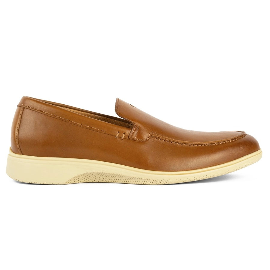 Honey Tan with Cream Beige Sole Men's Amber Jack Leather Casual Slip On Loafer Side View