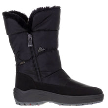 Load image into Gallery viewer, Black Pajar Women&#39;s Valentina Waterproof Nylon and Leather Mid-Height Fleece Lined Winter Boot Side View
