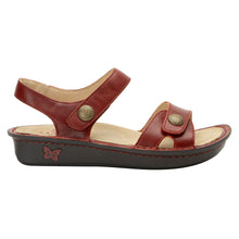 Load image into Gallery viewer, Garnet Dark Red With Black Sole Alegria Women&#39;s Vienna Triple Strap Leather Sandal Side View
