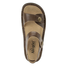 Load image into Gallery viewer, Stones Throw Brown Alegria Women&#39;s Vienna Leather Triple Strap Sandal Flat Top View
