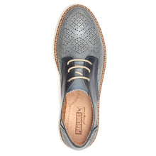 Load image into Gallery viewer, Denim Dark Blue And Light Blue With White Sole Pikolinos Women&#39;s Henares W1A Perforated Leather Laced Shoe Top View
