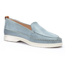 Load image into Gallery viewer, Denim Light Blue With White Sole Pikolinos Women&#39;s Gandia Leather Slip On Loafer Profile View
