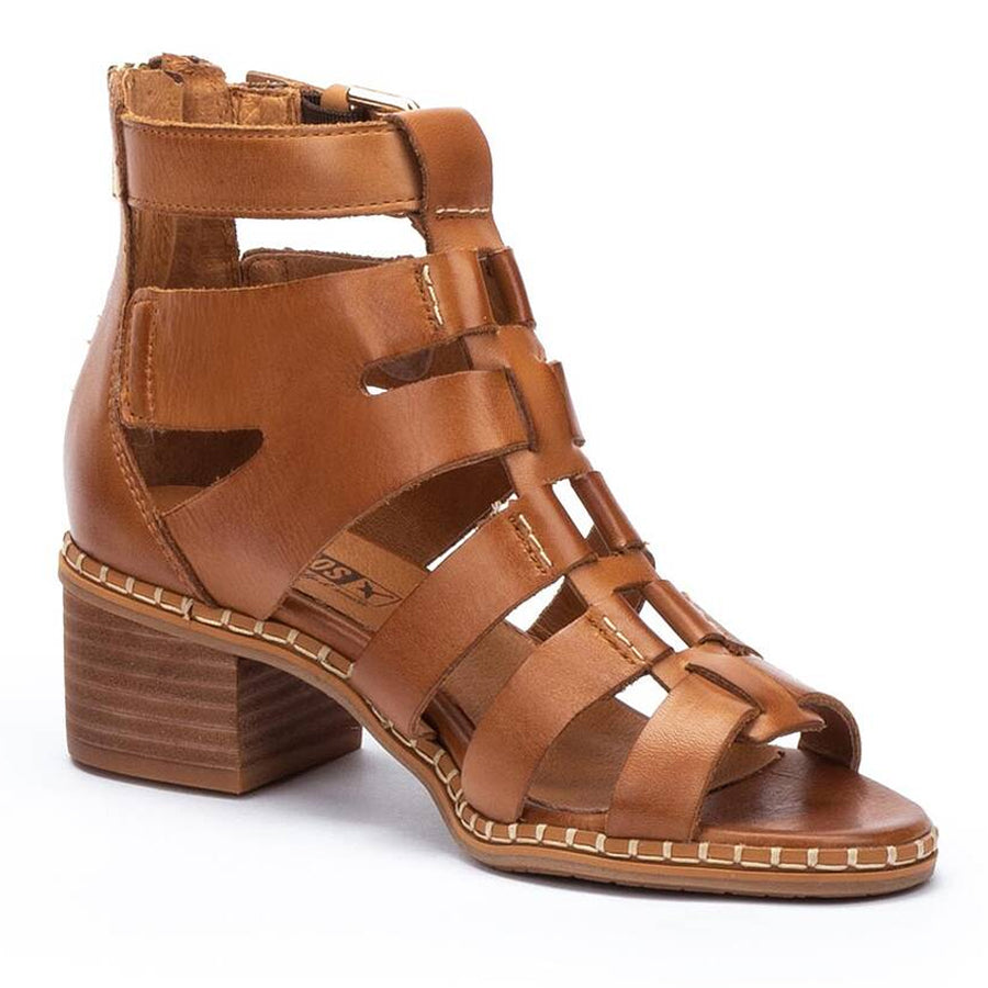 Brandy Brown Pikolinos Women's Blanes Leather Gladiator Heeled Sandal Profile View