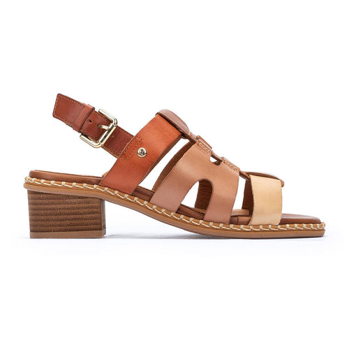 Brandy Tan And Beige And Brown Pikolinos Women's Blanes W3H Leather Strappy Block Heel Sandal