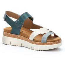 Load image into Gallery viewer, River Blue Green And White And Grey Pikolinos Women&#39;s Palma W4N Leather Sporty Sandal Profile View
