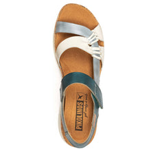 Load image into Gallery viewer, River Blue Green And White And Grey Pikolinos Women&#39;s Palma W4N Leather Sporty Sandal Top View
