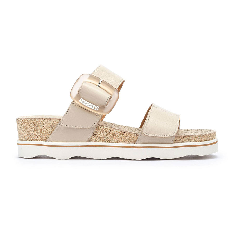 Marfil Beige With White Sole Pikolinos Women's Menorca Leather Double Strap Sandal