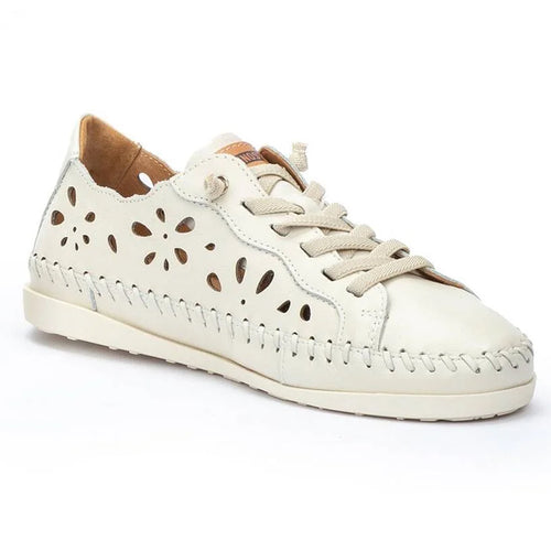 Nata Off White Pikolinos Women's Soller W8B Leather With Perforated Floral Cut Outs Casual Sneaker Profile View