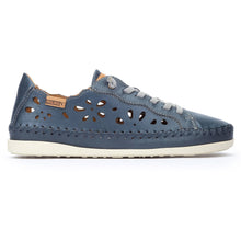 Load image into Gallery viewer, Blue With White Sole Pikolinos Women&#39;s Soller W8B Leather With Perforated Floral Cut Outs Casual Sneaker Side View
