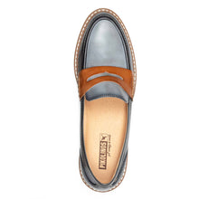 Load image into Gallery viewer, Marfil Dark Blue With Tan Pikolinos Women&#39;s Aldaya W8J Leather Penny Loafer Top View
