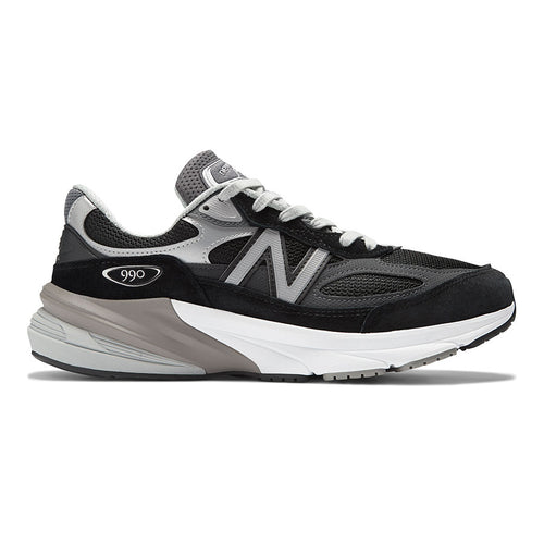 Black With White And Silver And Grey New Balance Women's W990BK6 Mesh And Suede Athletic Sneaker Side View