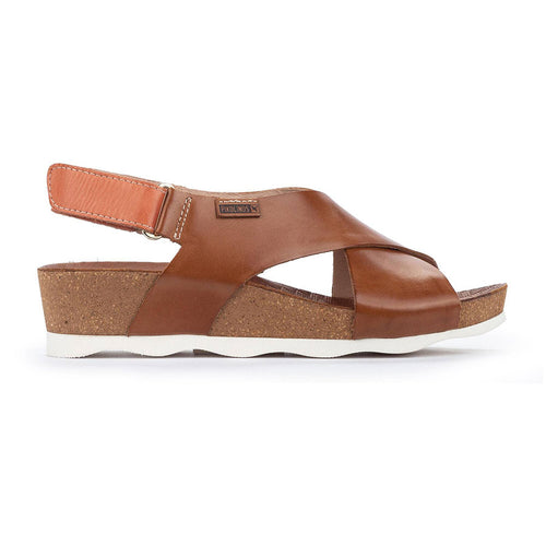 Brandy Brown And Orange With White Sole Pikolinos Women's Mahon W9E Leather Triple Strap Slingback Sandal