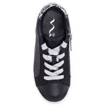 Load image into Gallery viewer, Black With White And Leopard Print Back Nina Doll Waleska Synthetic Leather And Sequins Casual Sneaker Sizes 10 to 13 and 1 to 6 Top View

