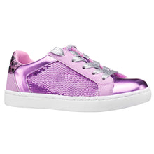 Load image into Gallery viewer, Light Purple With White And Leopard Print Back Nina Doll Waleska Synthetic Leather And Sequins Casual Sneaker Sizes 10 to 13 and 1 to 6 Profile View
