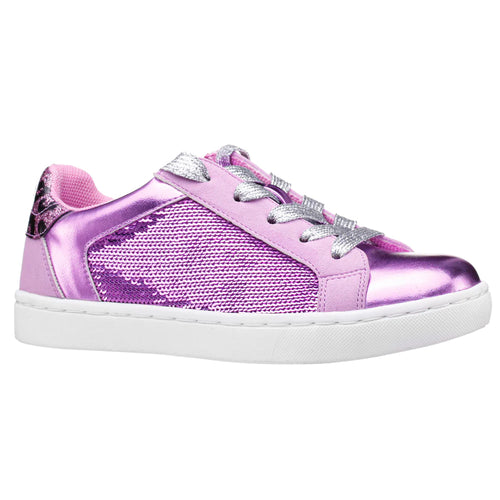 Light Purple With White And Leopard Print Back Nina Doll Waleska Synthetic Leather And Sequins Casual Sneaker Sizes 10 to 13 and 1 to 6 Profile View