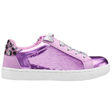 Load image into Gallery viewer, Light Purple With White And Leopard Print Back Nina Doll Waleska Synthetic Leather And Sequins Casual Sneaker Sizes 10 to 13 and 1 to 6 Side View
