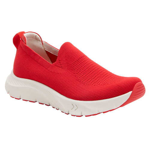 Red With White Alegria Women's Waze Knit Slip On Sneaker Profile View