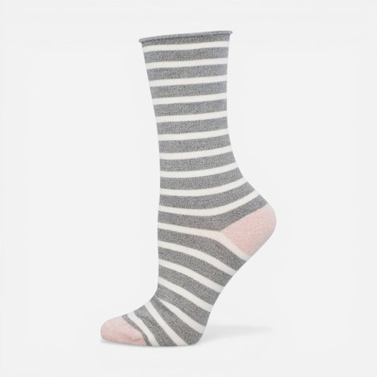 Bamboo Stripe Roll Top Crew Light Gray Heather