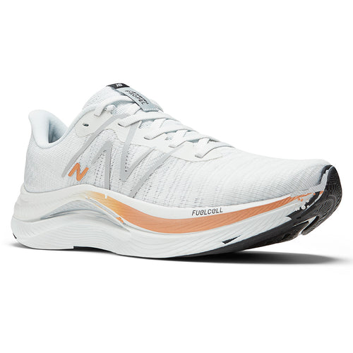 Quartz Grey With Orange And White And Black New Balance Women's Fuelcell Propel V4 Synthetic And Mesh Running Sneaker