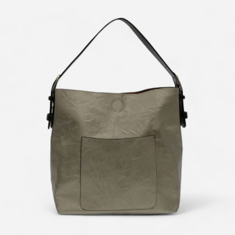 Classic Hobo Handbag Metallic Platinum/Black