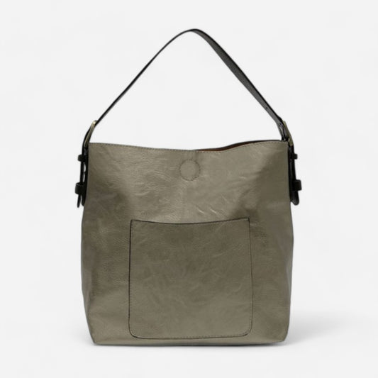 Classic Hobo Handbag Metallic Platinum/Black