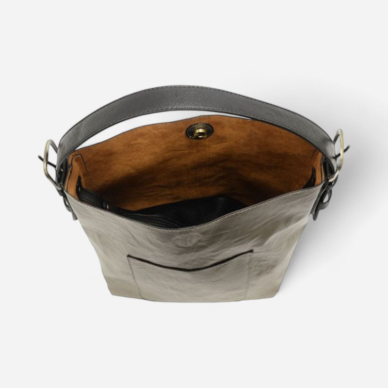 Classic Hobo Handbag Metallic Platinum/Black