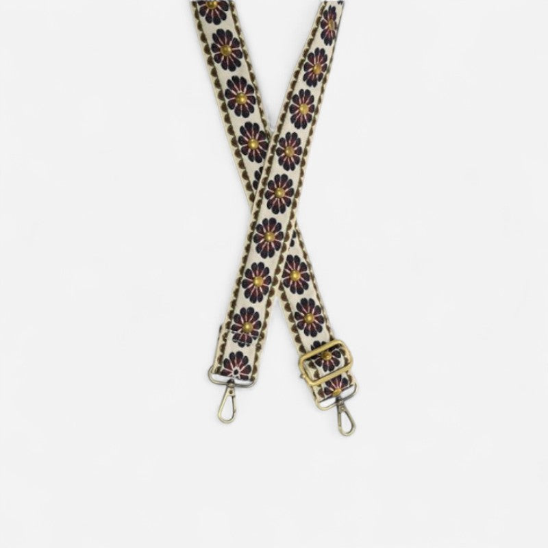 1.5 Studded Daisy Embroidered Guitar Strap Burgundy"