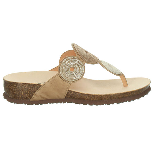 Nude Light Brown With Brown Sole Think Women's Julia Thong With Decorative Leather Circles Leather Thong Sandal