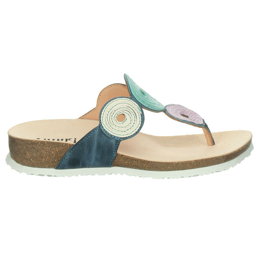 Atlantic Blue Marble With White Sole Think Women's Julia Thong With Decorative Leather Circles Leather Thong Sandal