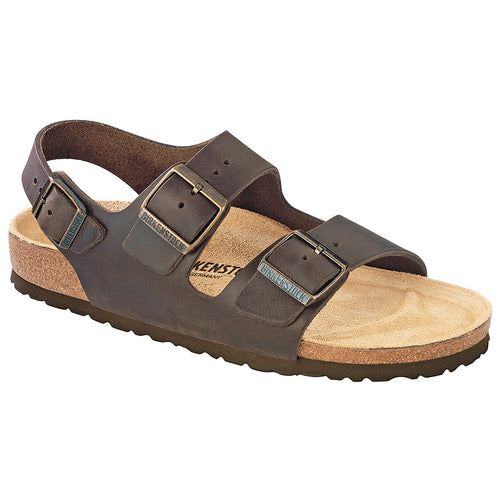 Habana Dark Brown Birkenstock Women's Milano Leather Triple Strap Sandal