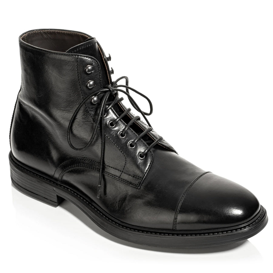 Black To Boot New York Men's Burkett Leather Cap Toe Casual Combat Boot Profile View