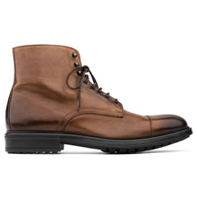 Load image into Gallery viewer, Brandy Brown To Boot New York Men&#39;s Burkett Leather Cap Toe Casual Combat Boot Side View
