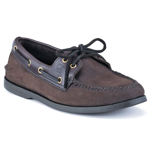 Dark Brown And Brown Sperry Topsider Men's A/O 2 Eye Nubuck And Leather Boat Shoe