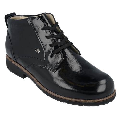 Black Finn Comfort Women's Cranston Patent Lace Up Ankle Boot