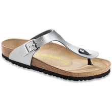 Load image into Gallery viewer, Silver With Black Sole Birkenstock Women&#39;s Gizeh Slvr BF Metallic Synthetic Thong Sandal Profile View
