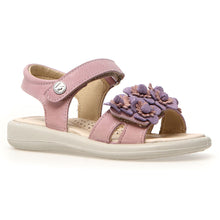 Load image into Gallery viewer, Pink And Lavender Purple With White Sole Naturino Girl&#39;s Brahma Leather Quarter Strap Sandal Girl 25 to 26 Profile View
