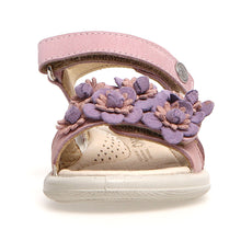 Load image into Gallery viewer, Pink And Lavender Purple With White Sole Naturino Girl&#39;s Brahma Leather Quarter Strap Sandal Girl 27 to 31 Front View
