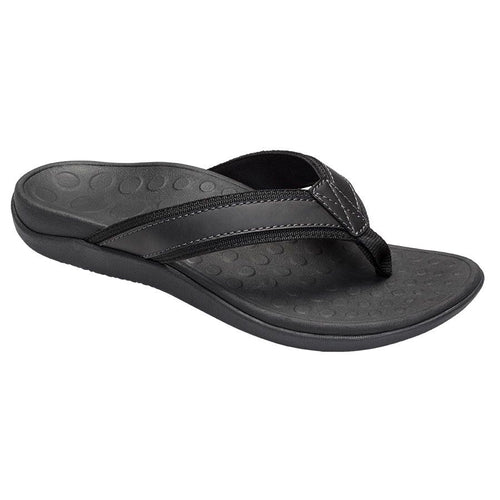 Black Vionic Men's Tide Toe Post Sndl Leather Thong Sandal
