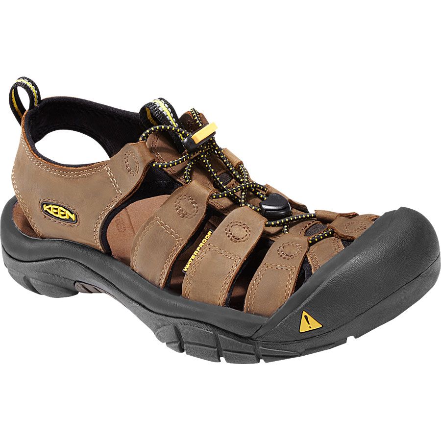 Bison Brown With Black And Yellow Keen Men's Newport Waterproof Leather Sports Sandal