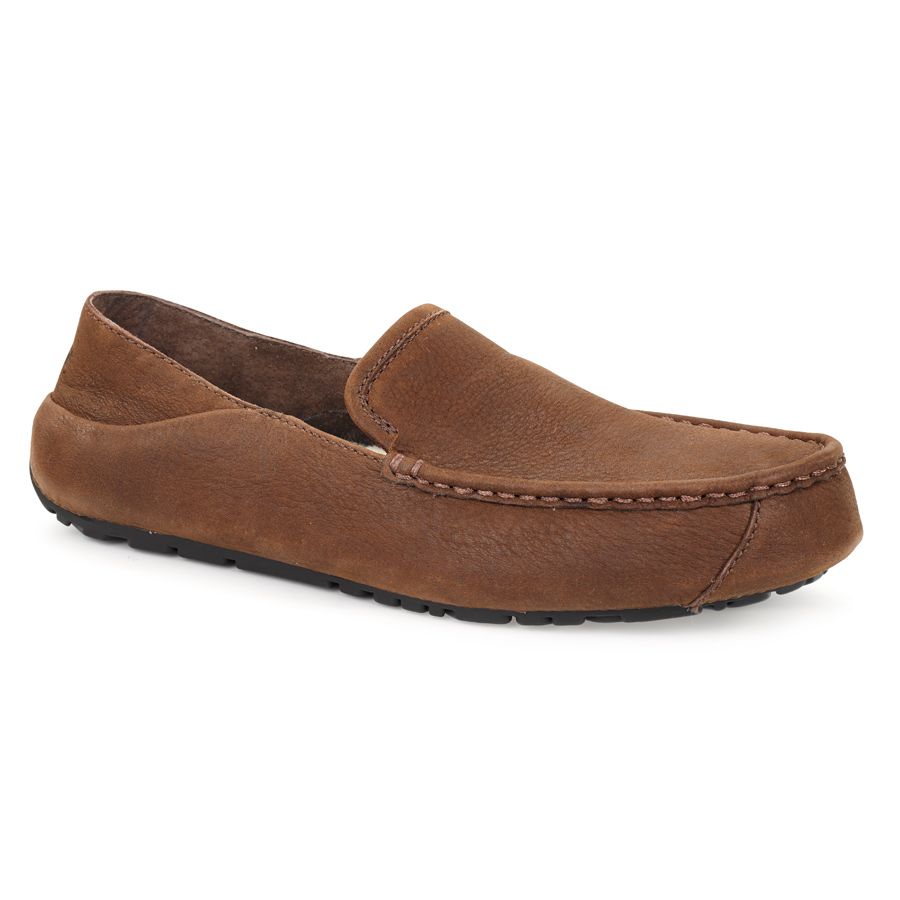 Stout Brown With Black Sole UGG Men's Hunley Leather Moccasin 