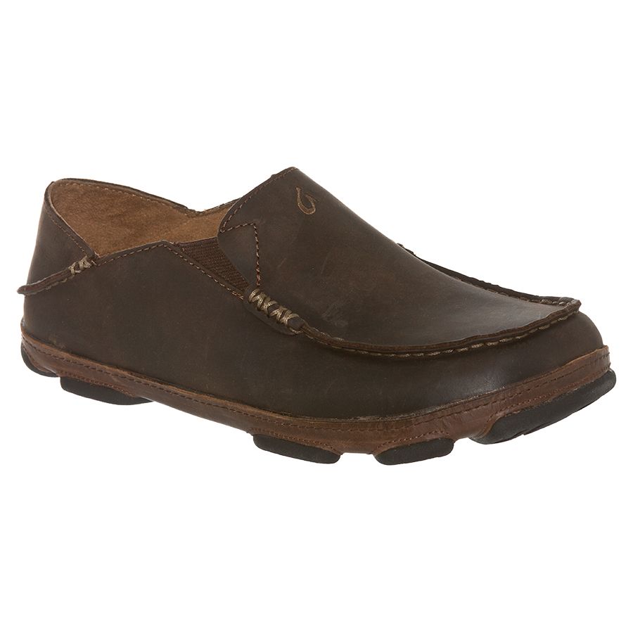 Dark Wood Brown Olukai Men's Moloa Waxed Nubuck Casual Slip On Shoe
