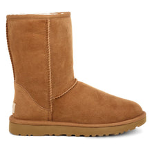 Load image into Gallery viewer, Chestnut Tan UGG Women&#39;s Classic Short II Water Repellent Suede Slip On Bootie Side View
