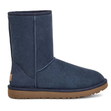 Load image into Gallery viewer, Navy With Brown Sole UGG Women&#39;s Classic Short II Water Repellent Suede Slip On Bootie Side View
