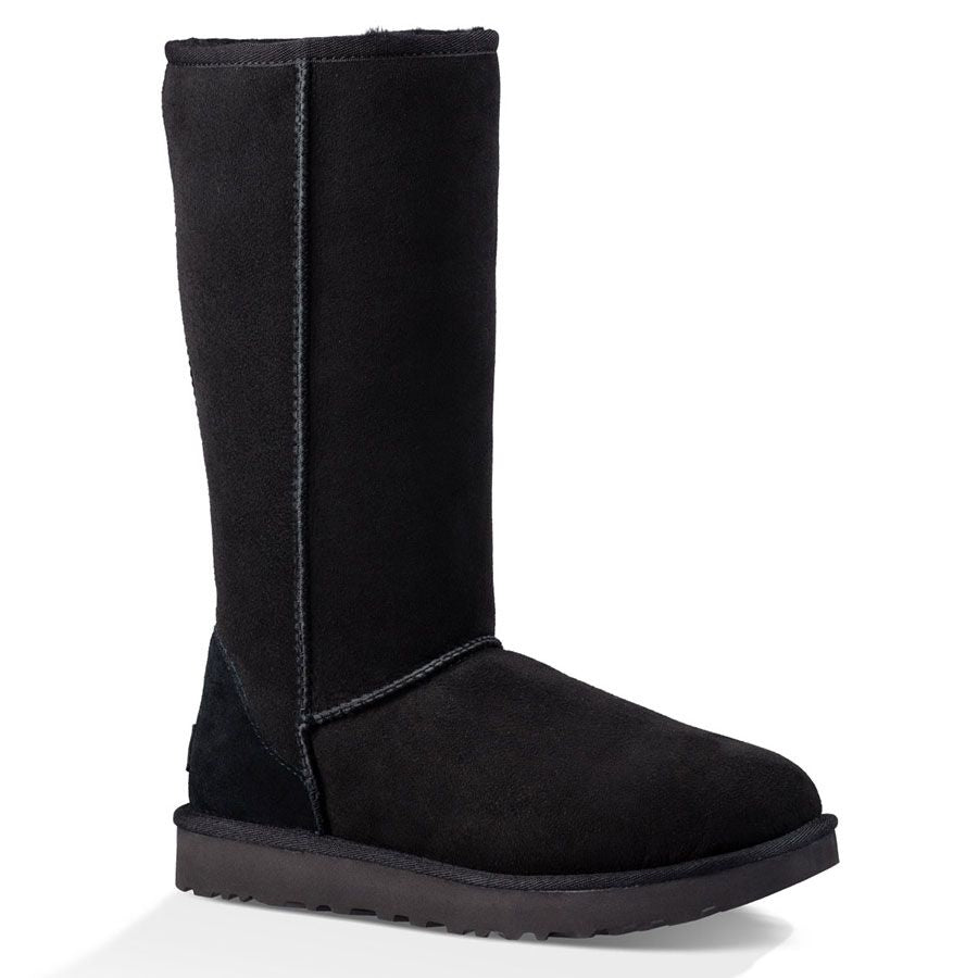 Black UGG Women's Classic Tall II Water Repellent Suede Knee High Boot Profile View