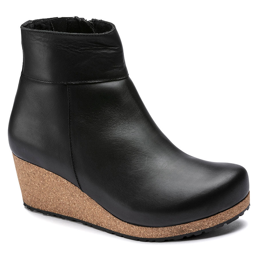 Black Birkenstock Women's Ebba Leather Ankle Wedge Bootie Side Zip