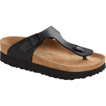 Load image into Gallery viewer, Black Birkenstock Women&#39;s Gizeh Vegan Platform Birko Flor Thong Sandal Profile View
