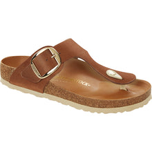 Load image into Gallery viewer, Cognac Tan Birkenstock Women&#39;s Gizeh Big Buckle Oiled Leather Thong Sandal Profile View
