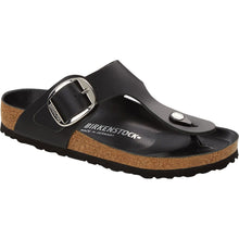 Load image into Gallery viewer, Black Birkenstock Women&#39;s Gizeh Big Buckle Leather Thong Sandal Profile View
